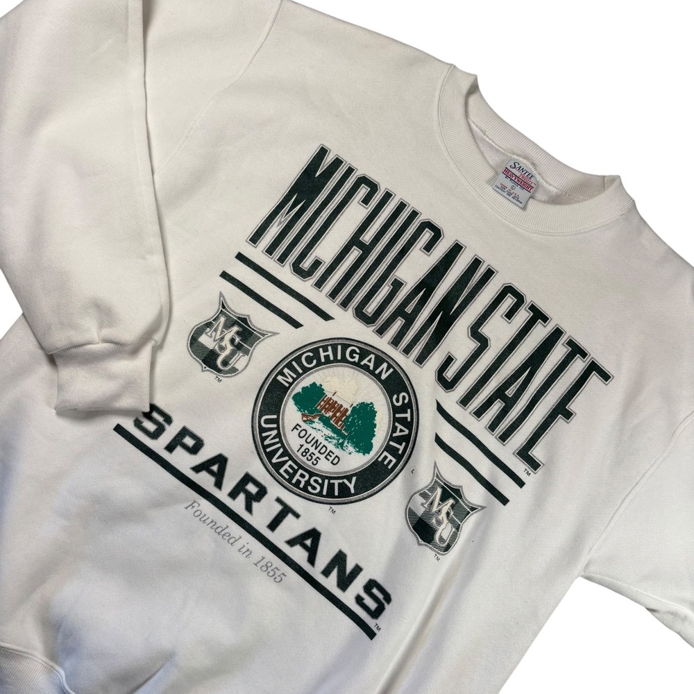 VTG Santee Sweatshirt Michigan State Spartans Mens L White‎ Graphic Made in USA